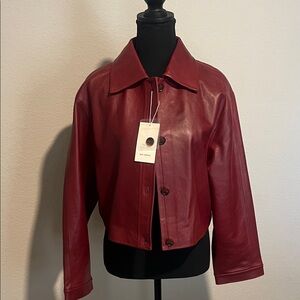 Rue Sophie Dark Red/Burgundy Leather Cropped Jacket Size S NWT
